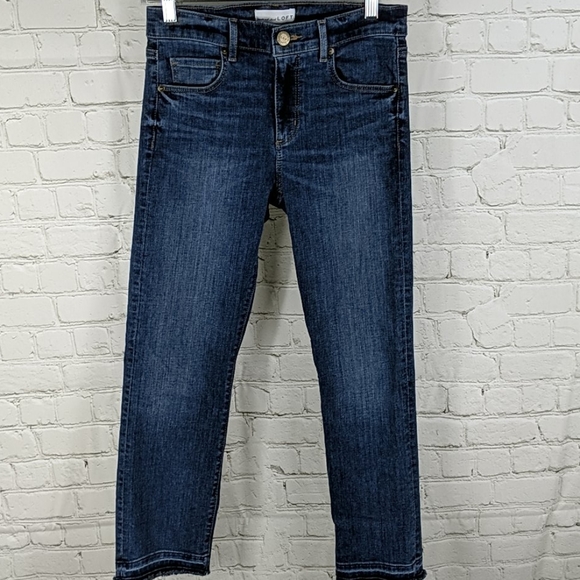 Loft dark wash raw hem the crop jeans - Picture 1 of 6